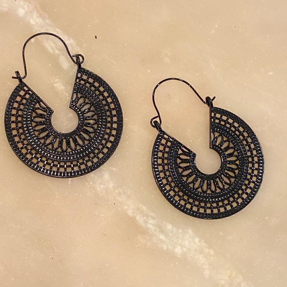 Bohemian round earrings with a 2 inch dangle